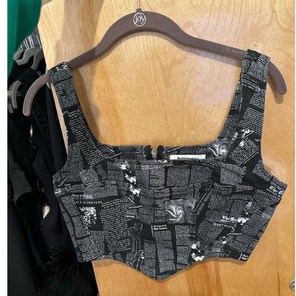 reformation newsprint bustier top